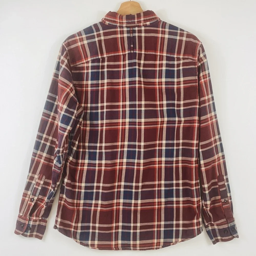 Banana Republic Luxe Mens Medium Slim Shirt Flannel Maroon Plaid Cabin‎ Rugged
